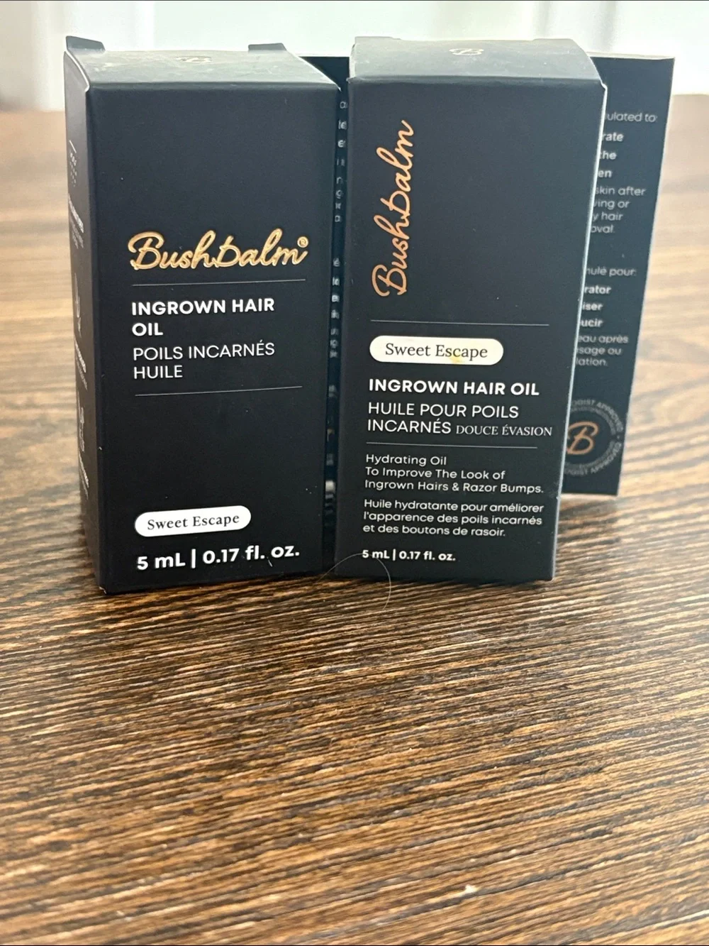 Bushbalm NIB Sweet Escape Ingrown Hair Oil (5 mL) - Black & Gold Box x 2 bundle
